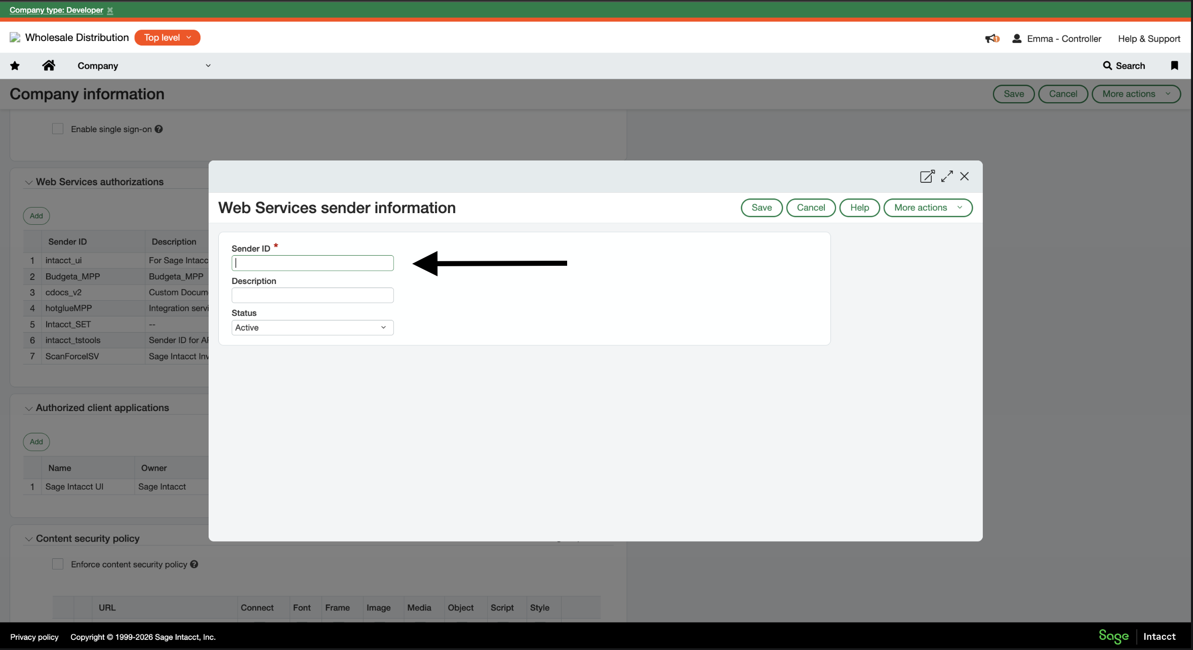 Web Services Sender info