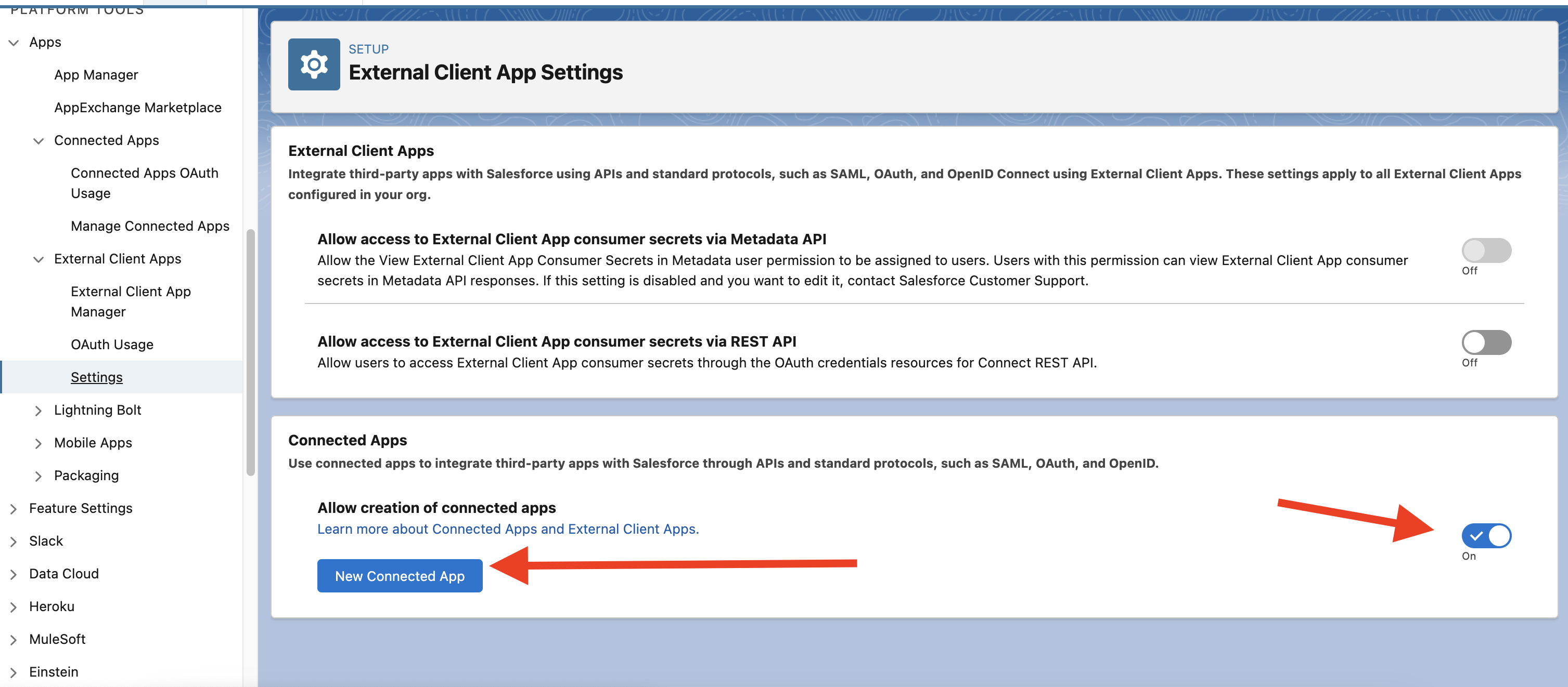 Create a new External Client App