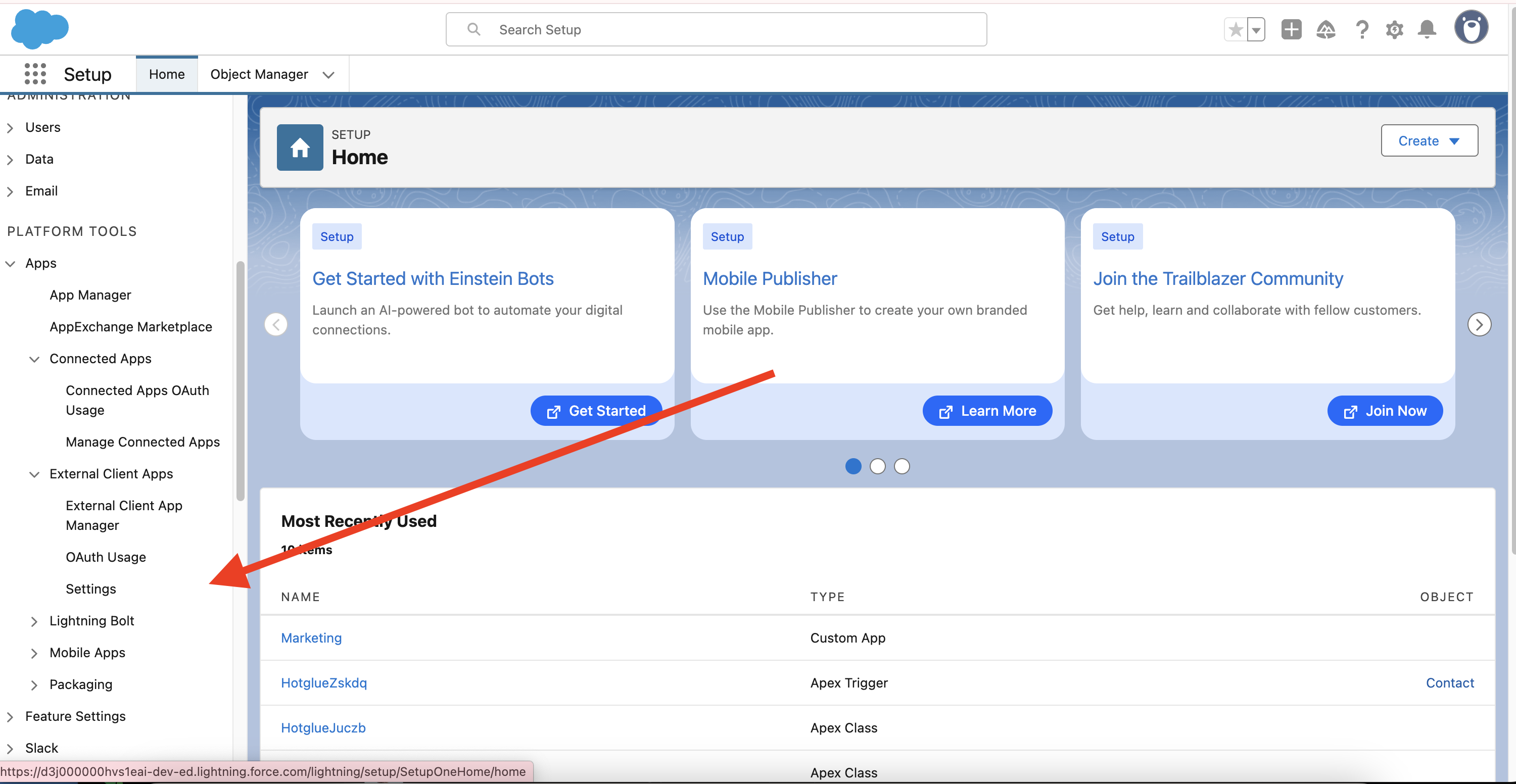 Navigate to the External Client App Settings