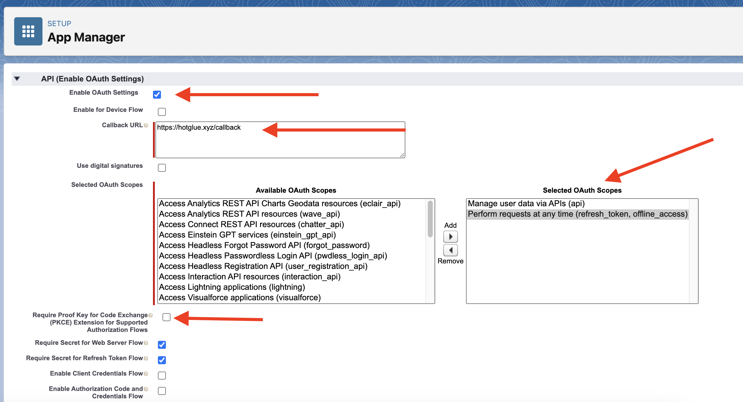 Enable Salesforce Permissions