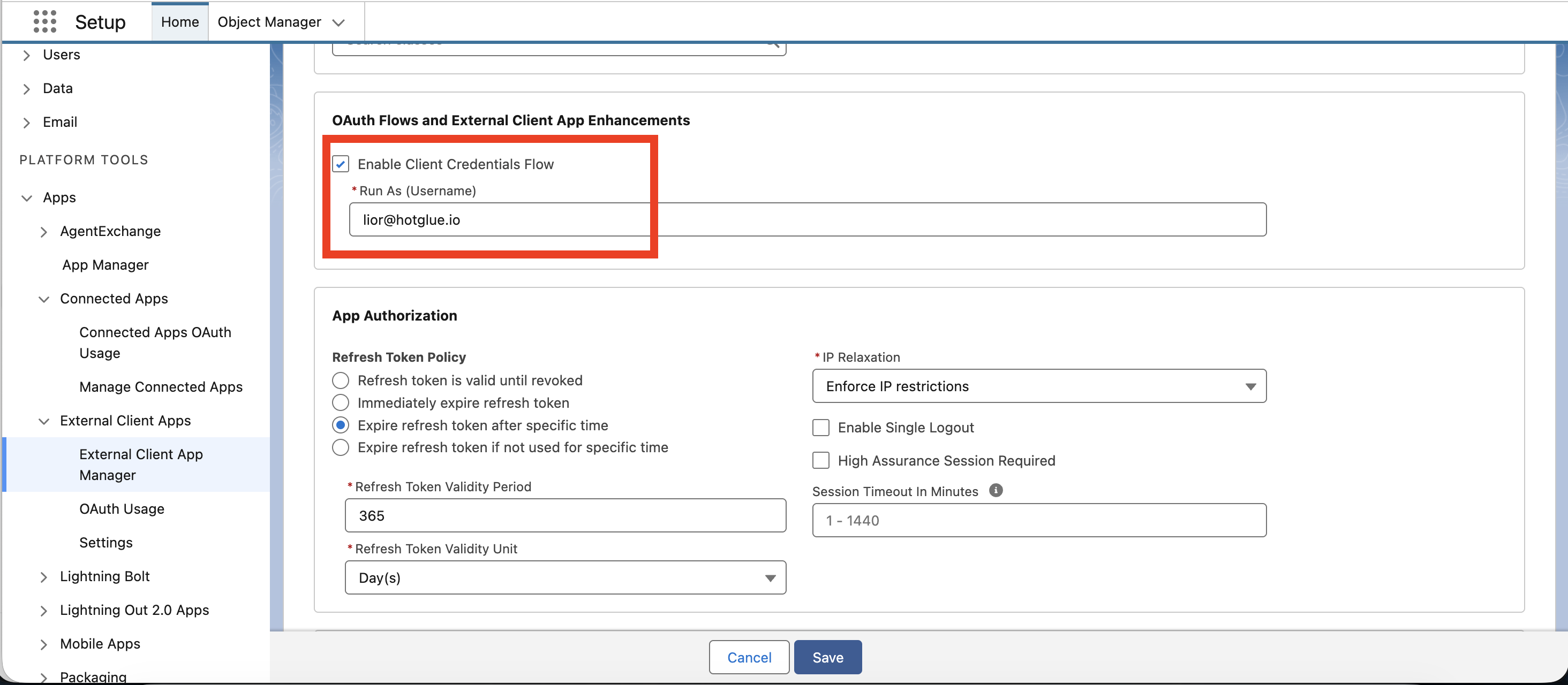 Set the Run As user under OAuth Policies