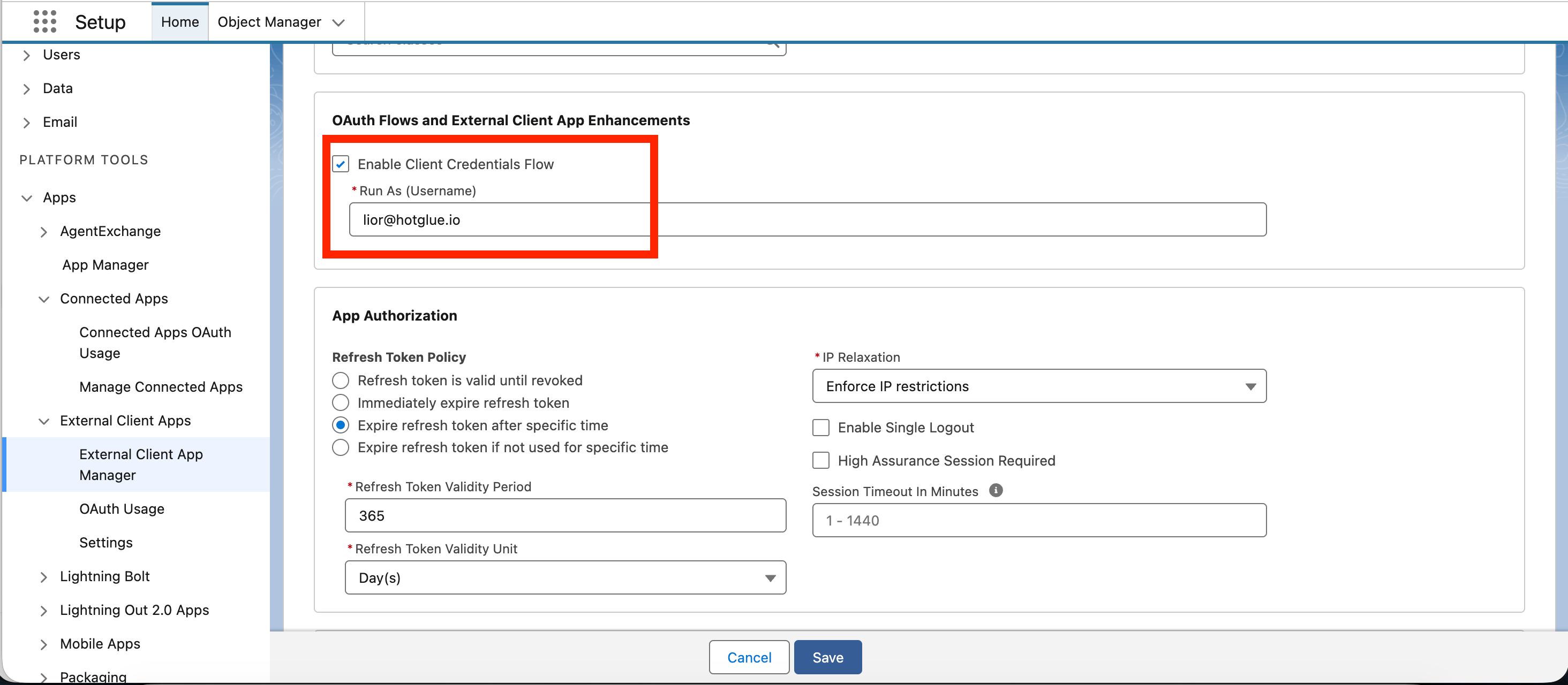 Set the Run As user under OAuth Policies