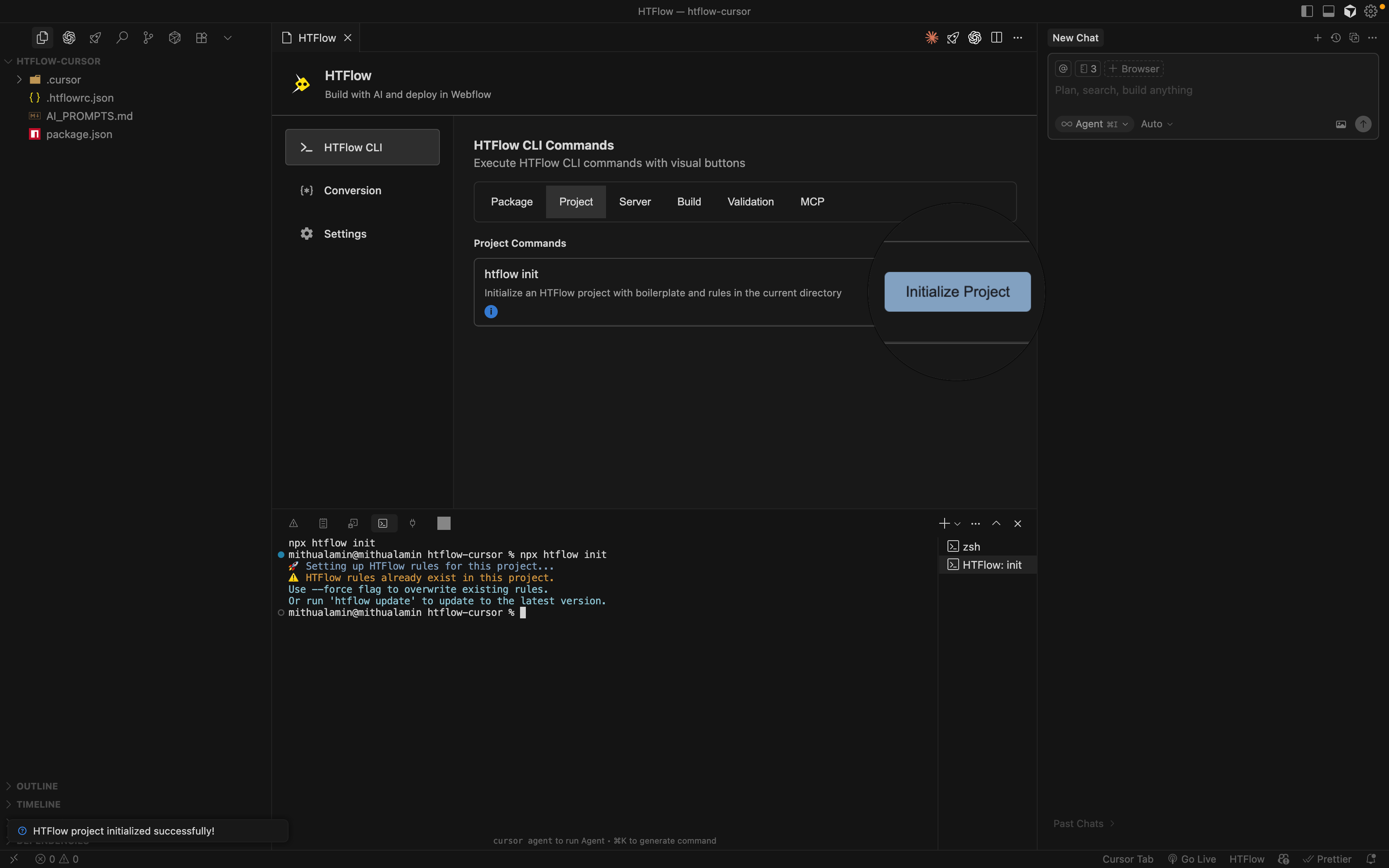 Initialize htflow project in cursor