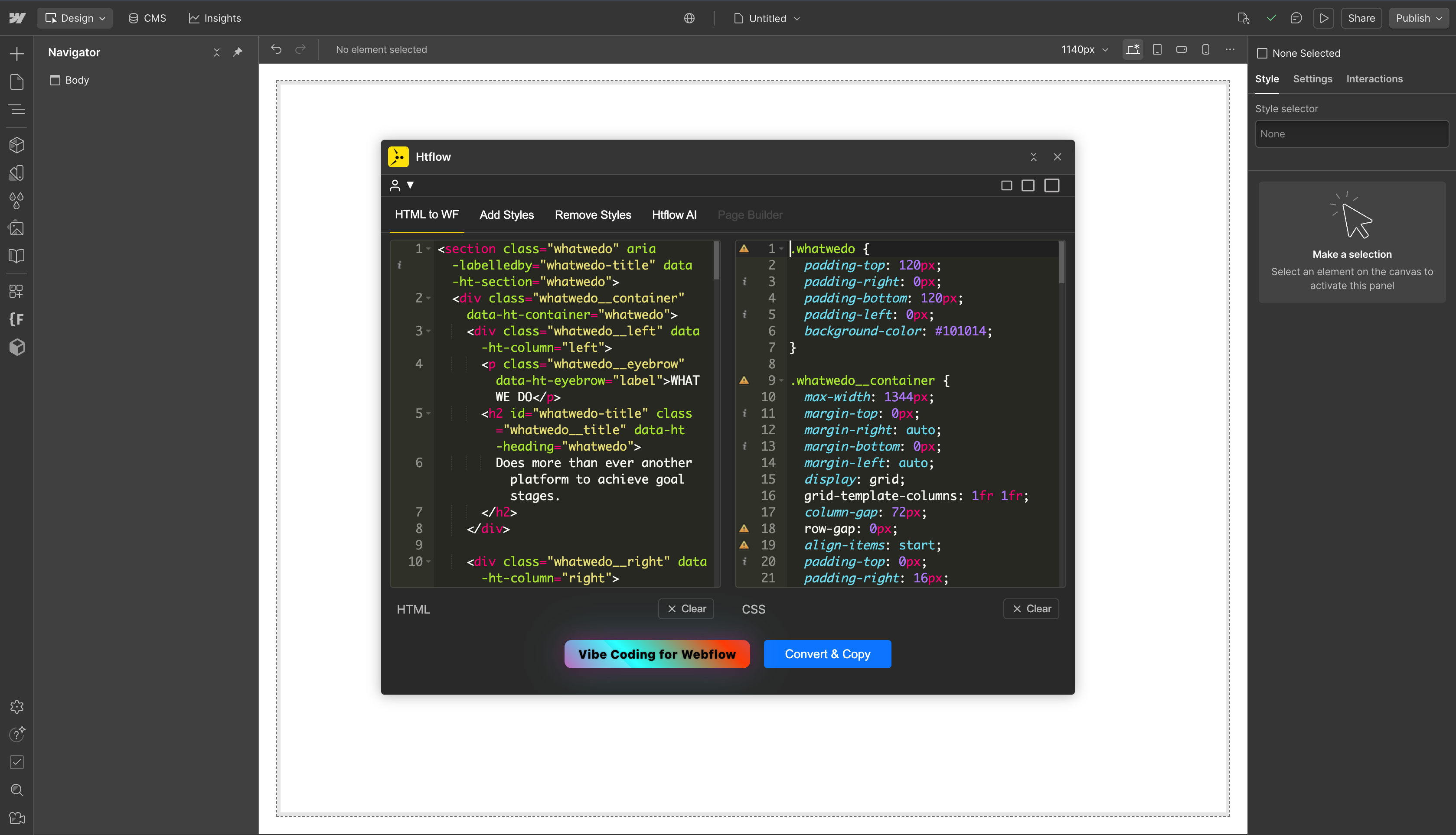 HTFlow Webflow App Interface