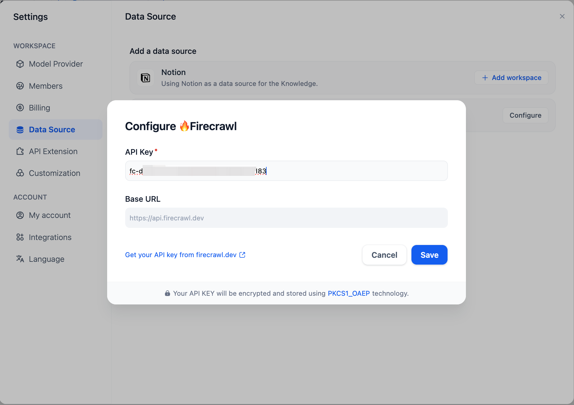保存 Firecrawl 密钥