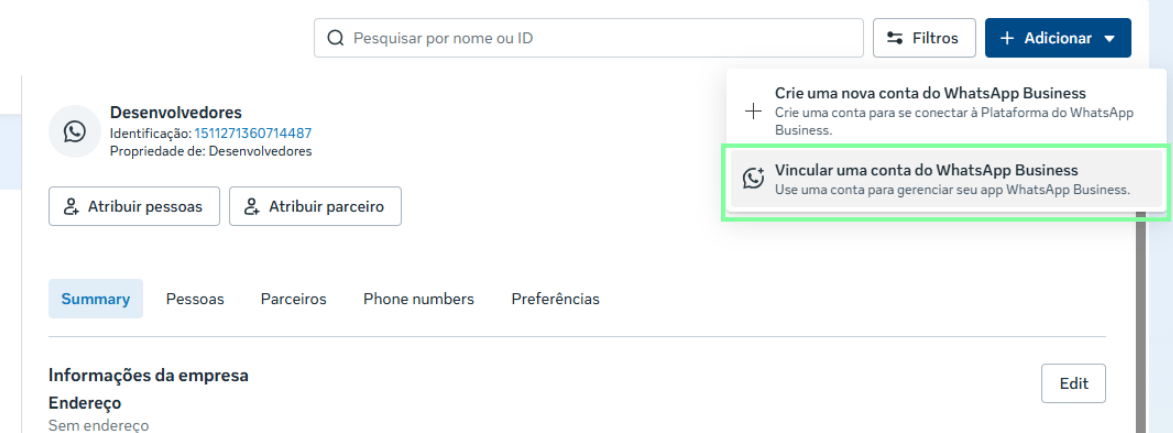 Link WhatsApp Business account