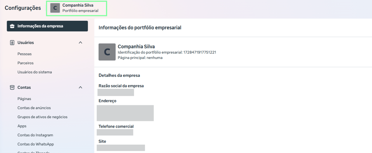 Portfólio empresarial criado