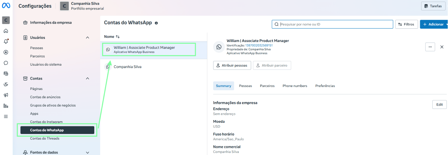 Selecionar conta do WhatsApp
