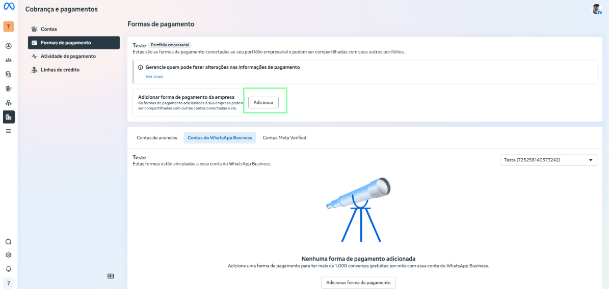Adicionar forma de pagamento