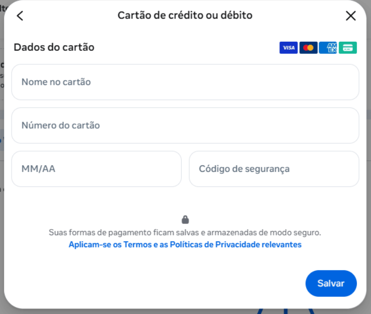 Preencher dados do cartão