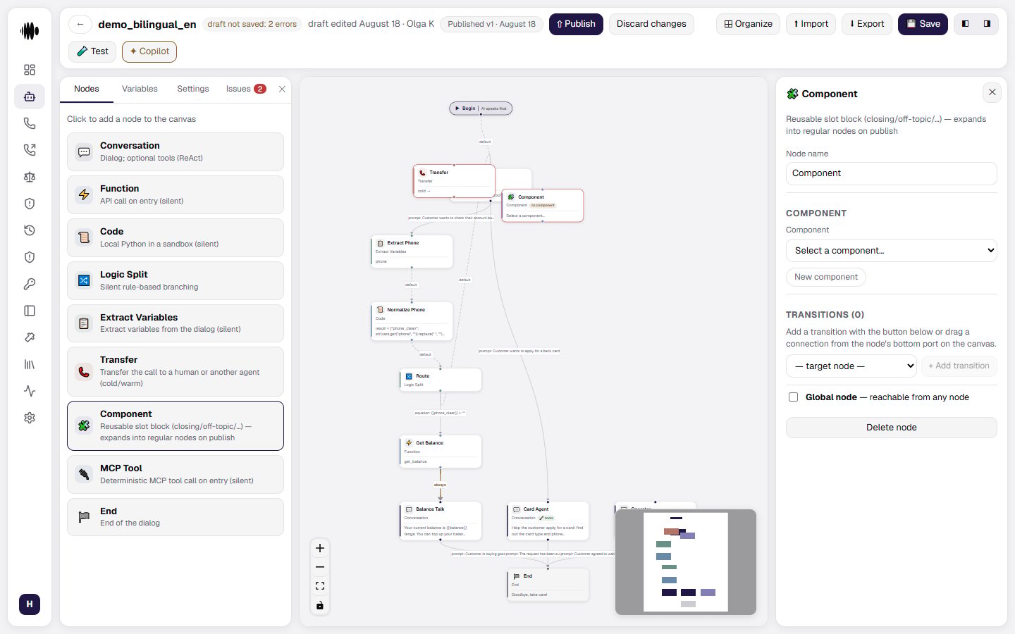 Open Component node panel
