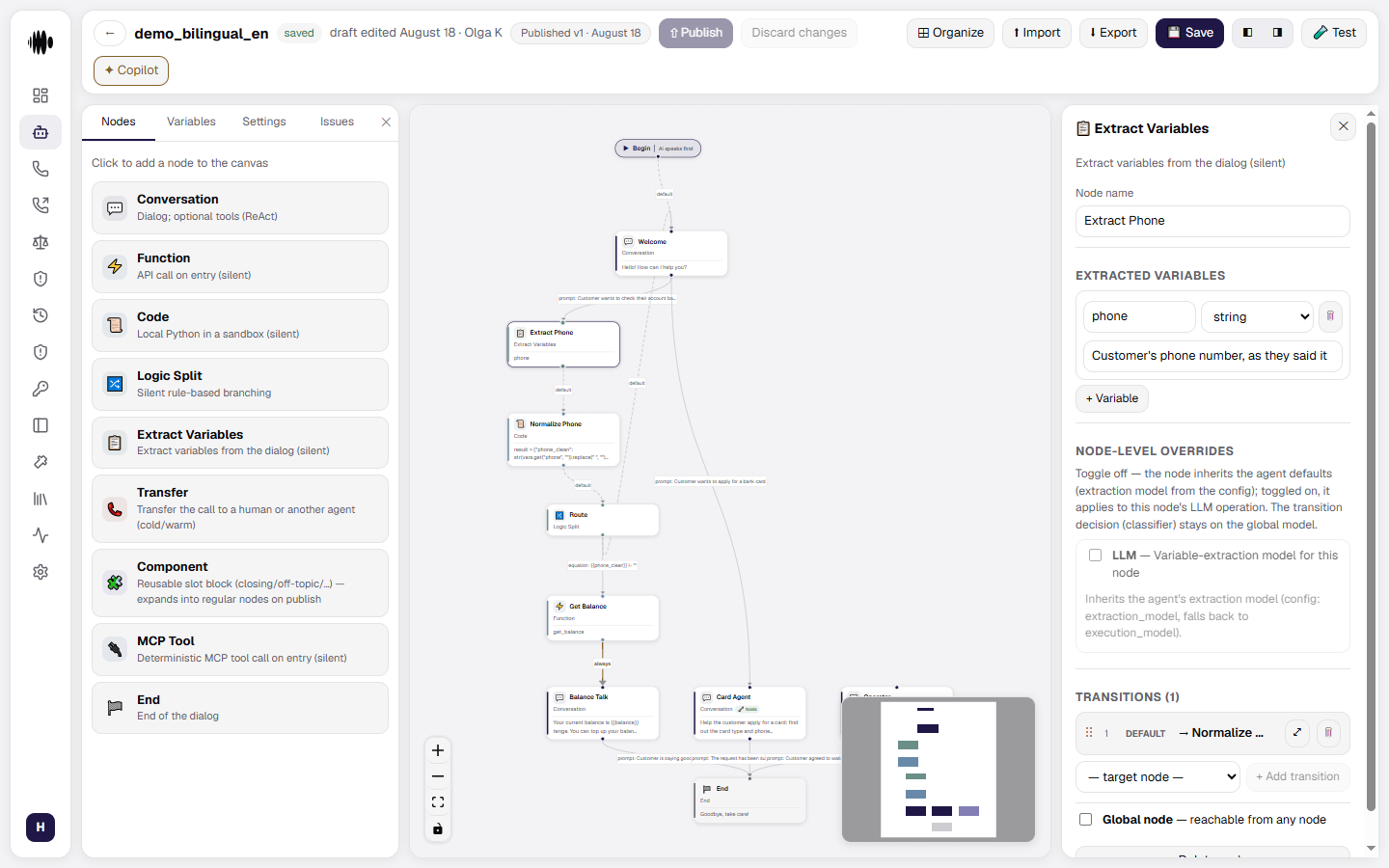 Open Extract Variables node panel