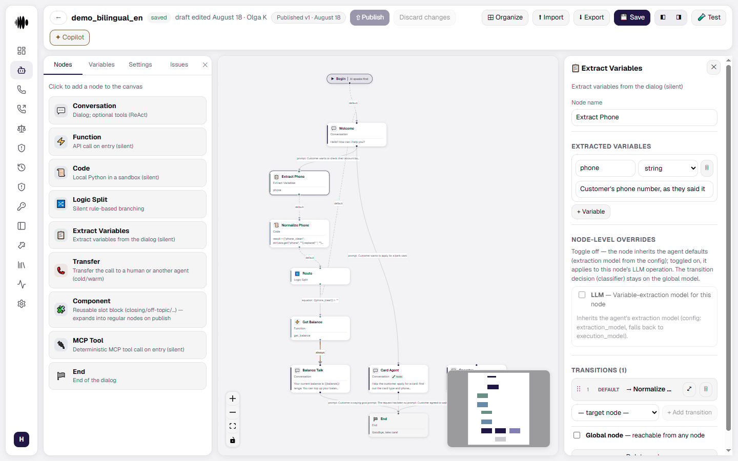 Open Extract Variables node panel