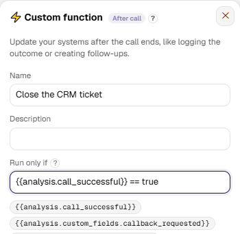 The Run only if field with the analytics variable suggestions