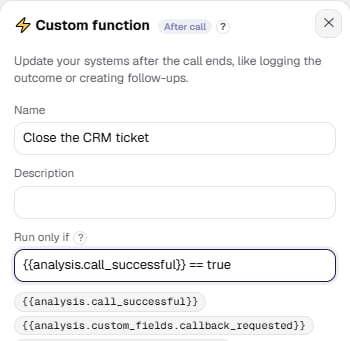 The Run only if field with the analytics variable suggestions