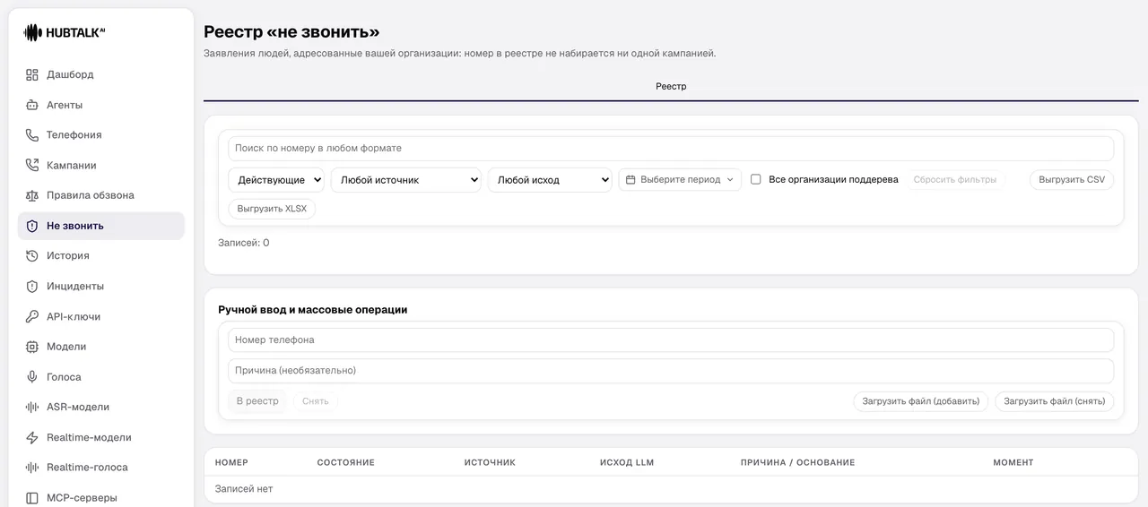Раздел «Не звонить»: реестр, история номера, настройки захвата