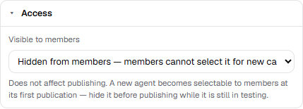 The Access section of the settings panel: visible to members or hidden from them
