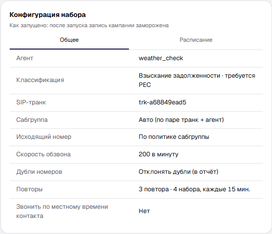 Блок «Конфигурация набора»