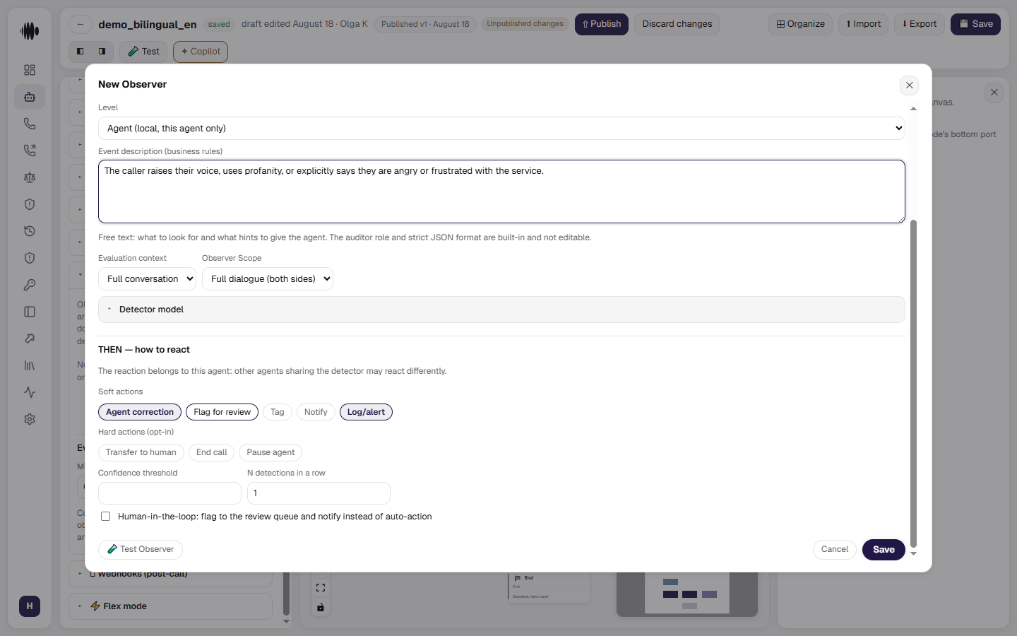 The new observer form, THEN tab