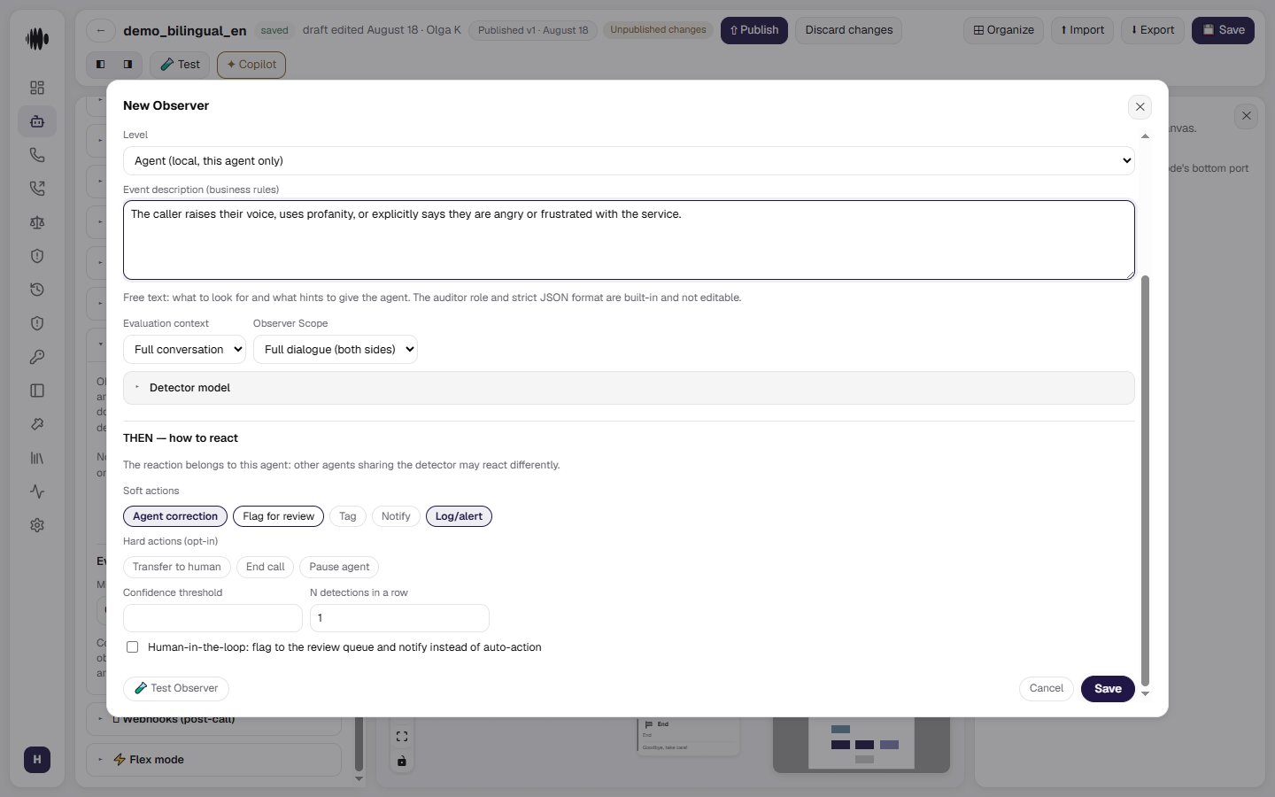 The new observer form, THEN tab