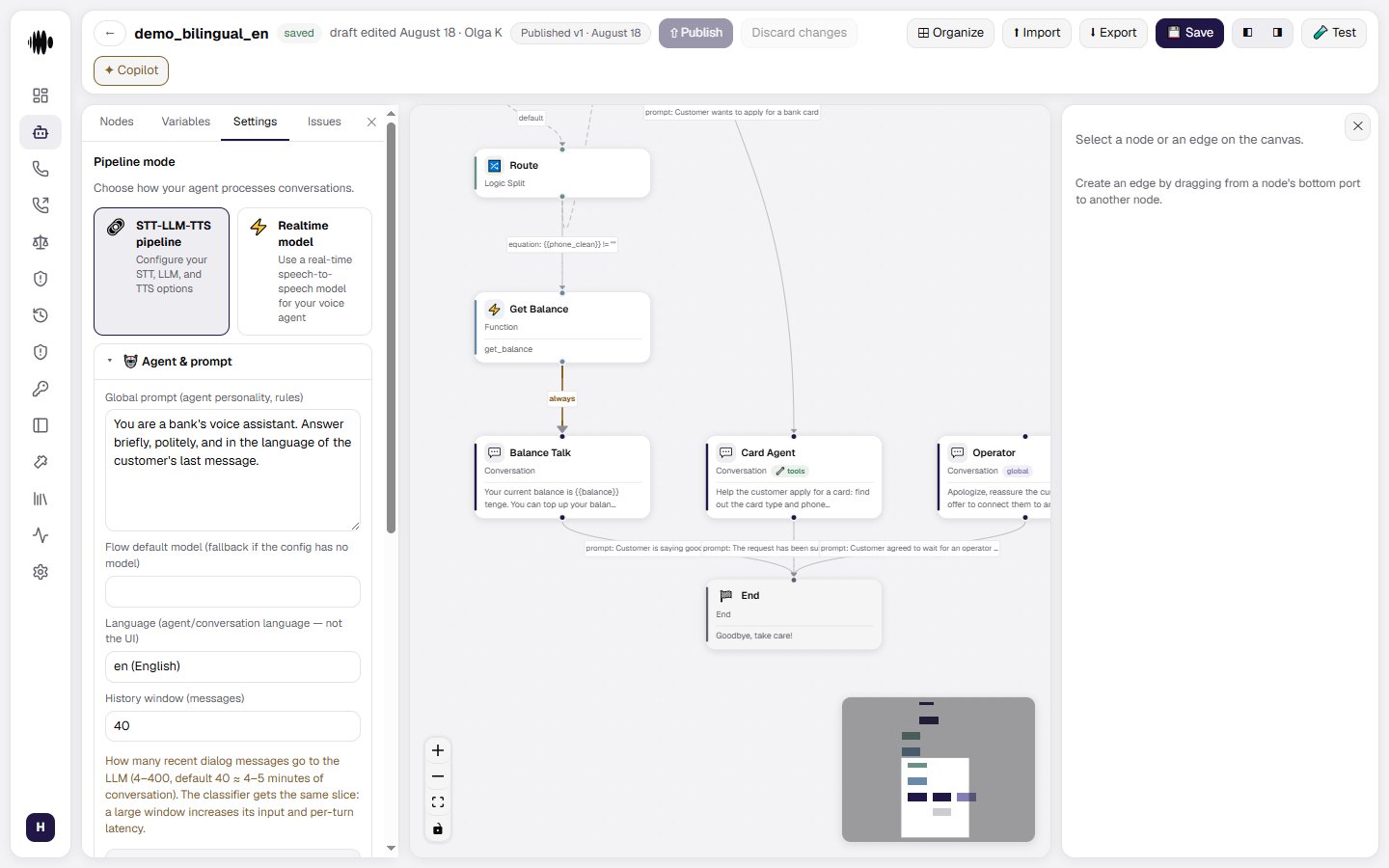 Pipeline mode toggle: STT-LLM-TTS or Realtime model