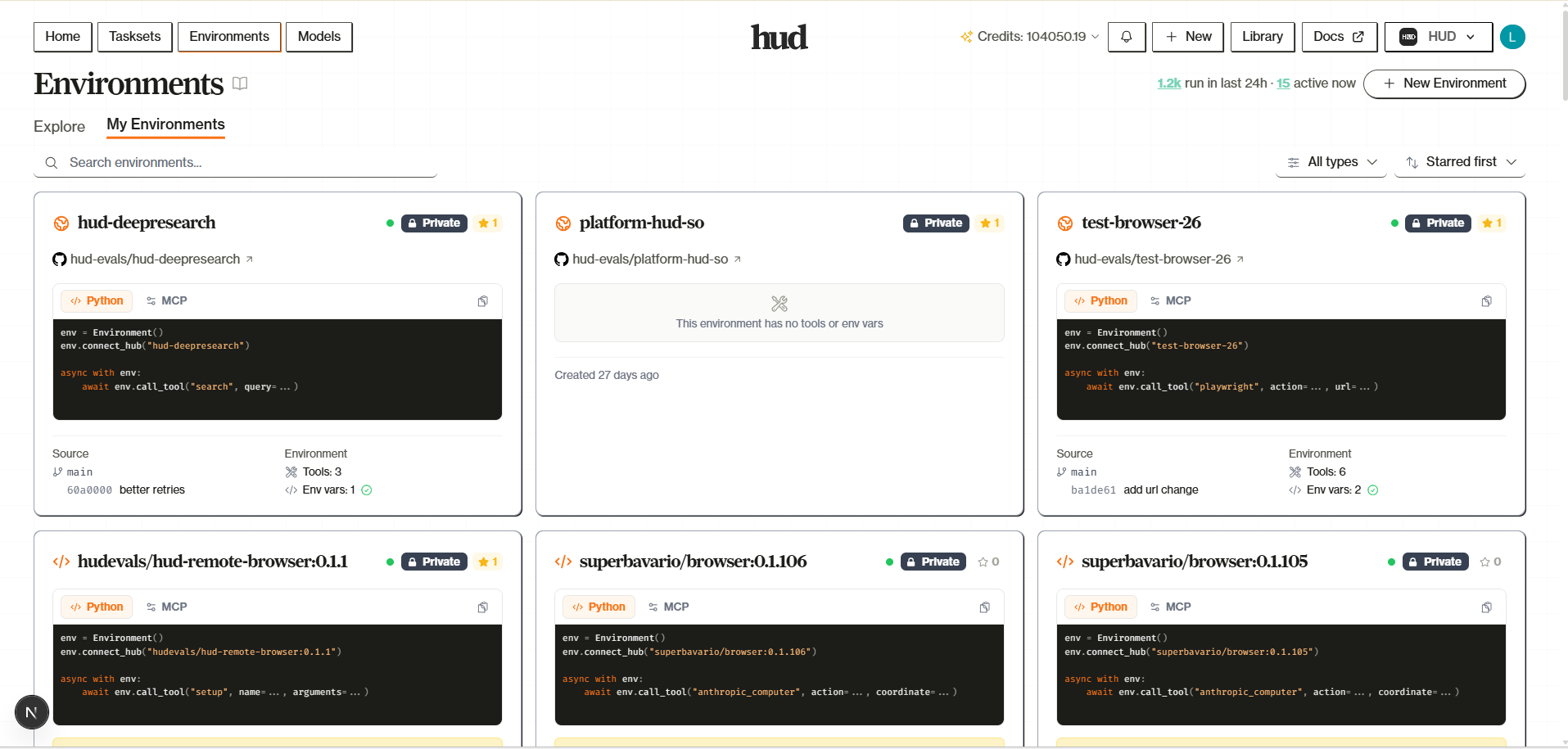 Environments page showing deployed environments