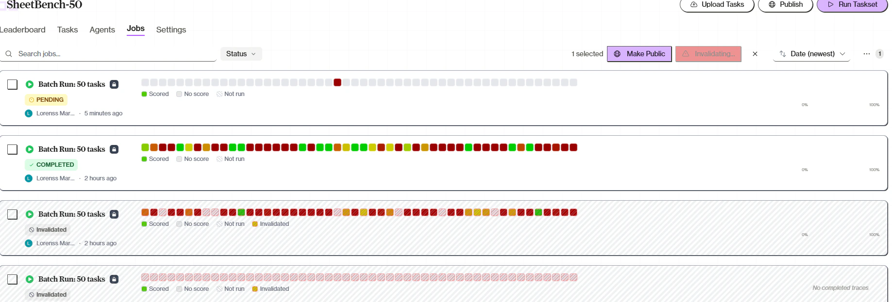 Jobs tab showing evaluation jobs