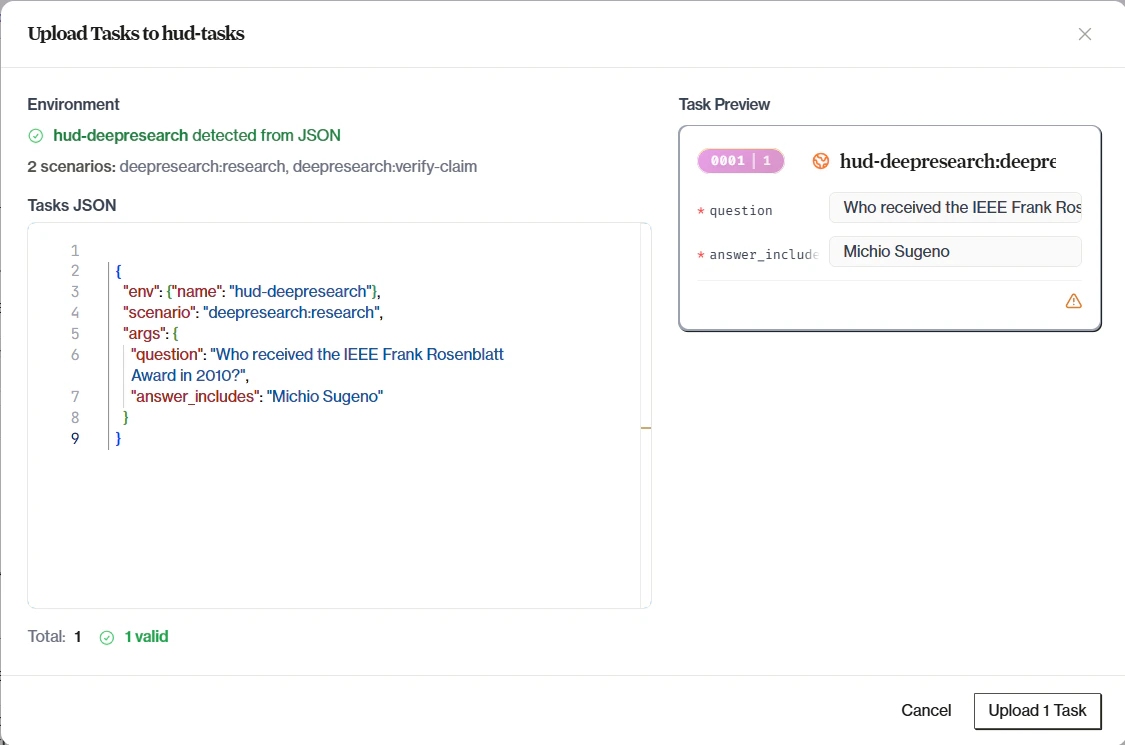 Upload tasks modal