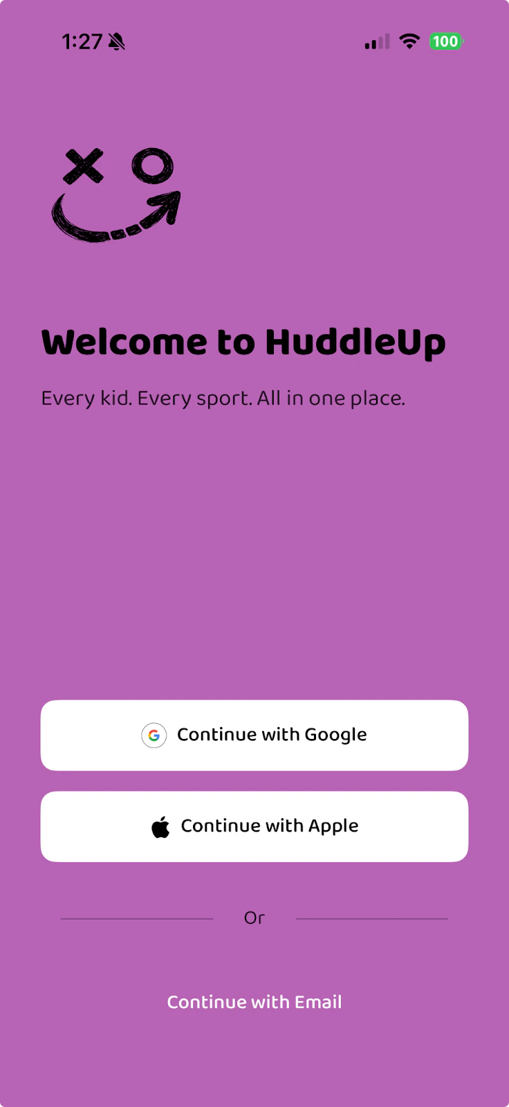 HuddleUp Welcome screen