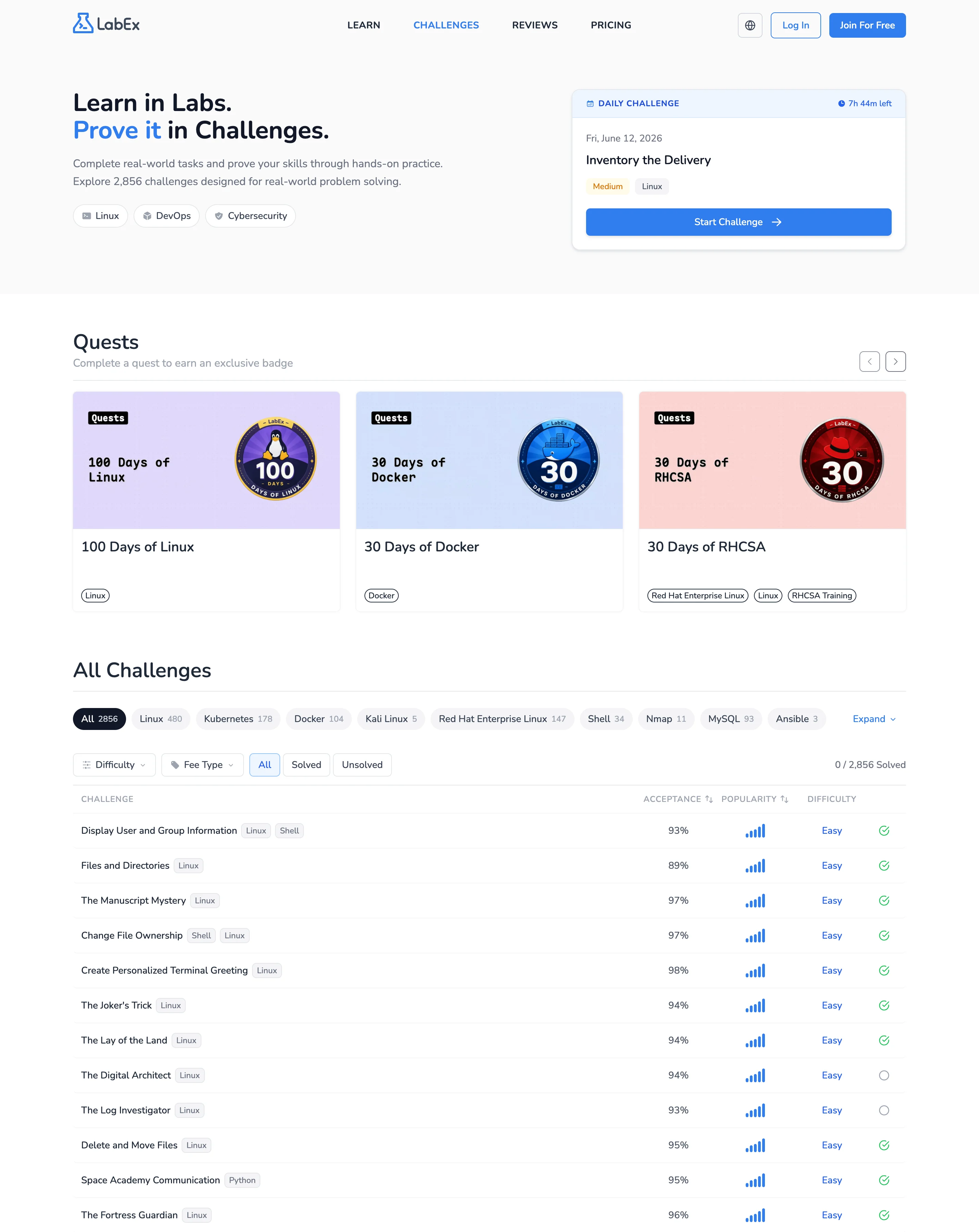 LabEx Challenges page