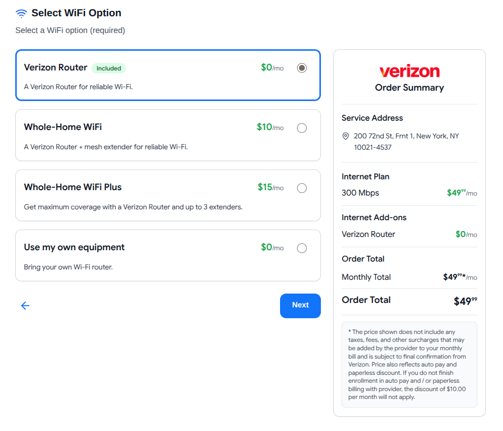 Hum widget shopping cart layout showing plan comparison and selection