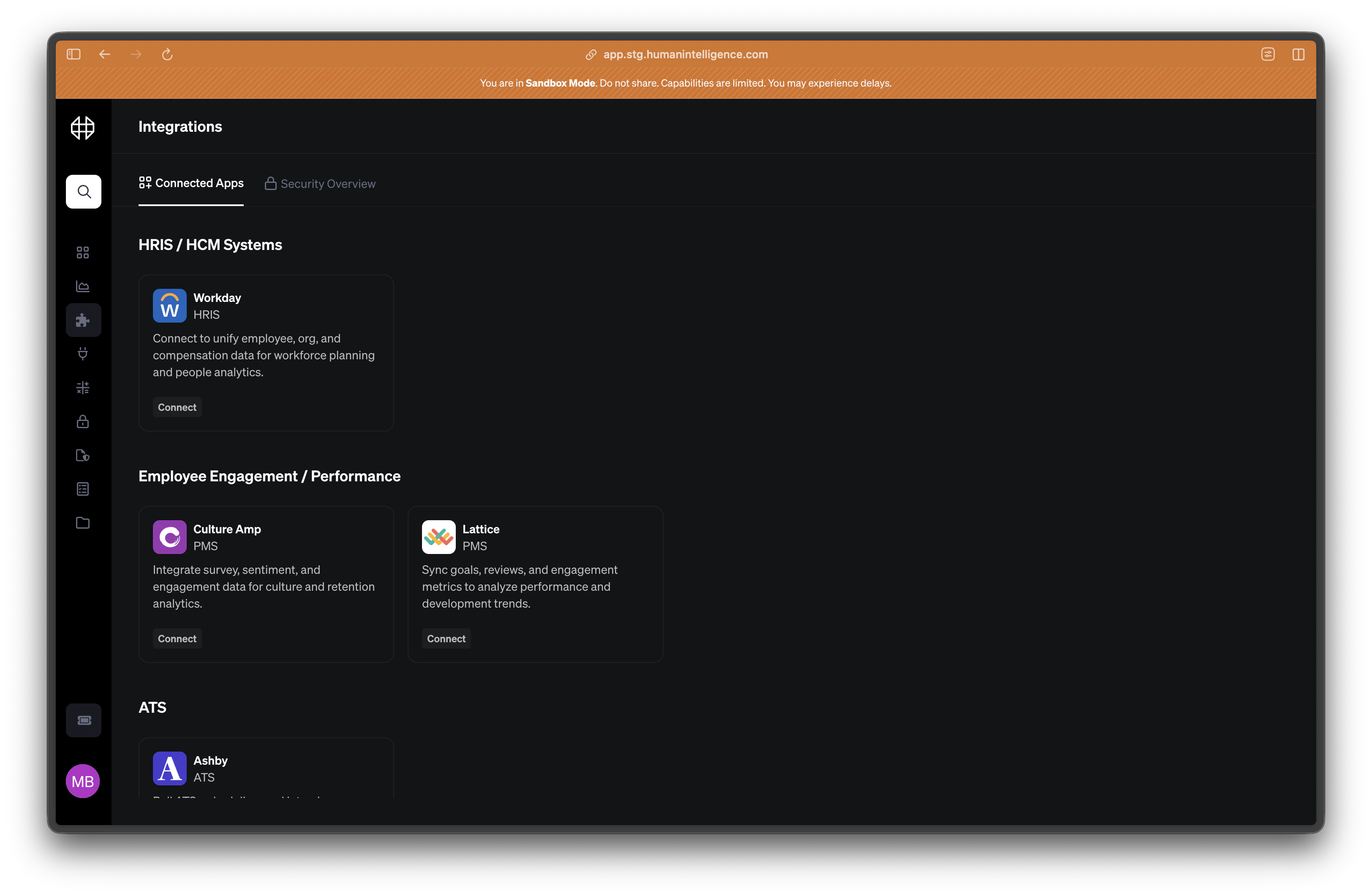 Integrations page