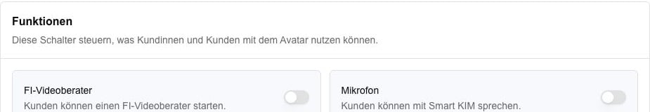 Avatar-Funktionen FI-Videoberater und Mikrofon