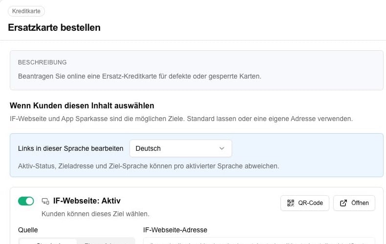 Prozess mit EF-Webseite und App Sparkasse im Smart KIM Konfigurator
