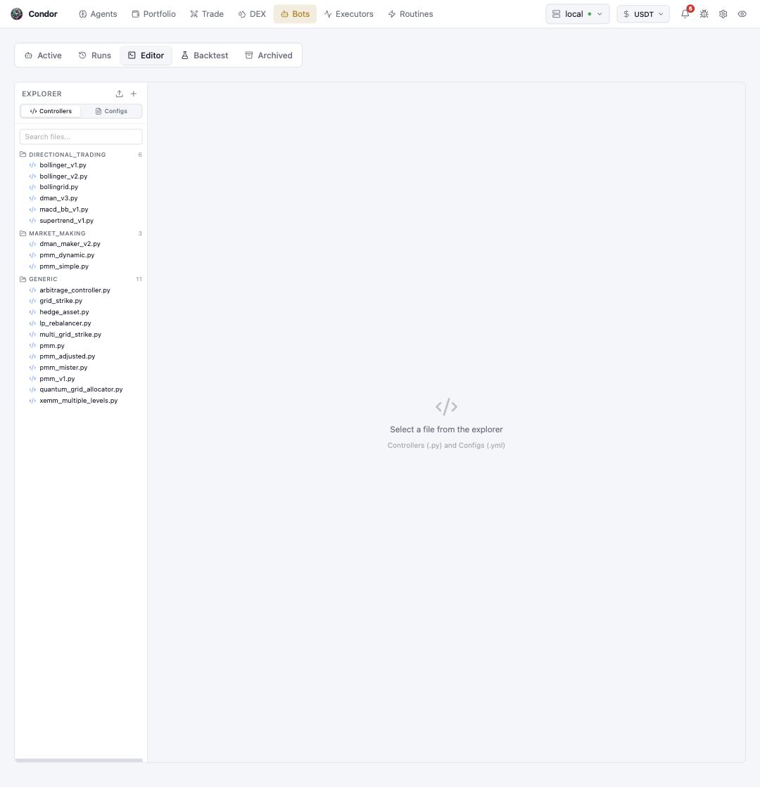 The Editor tab: controller and config file explorer