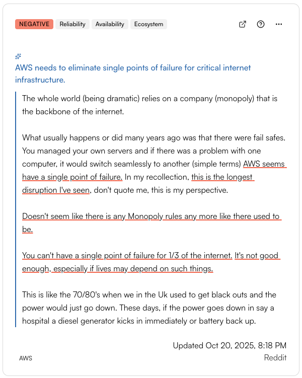 Detailed comment analysis with AI highlights