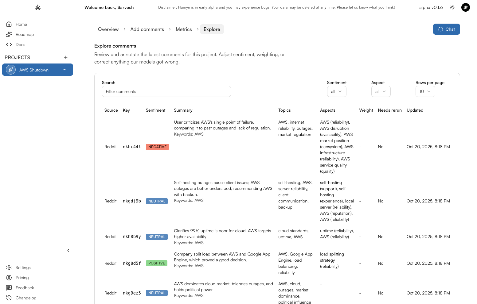 Humyn Explore workspace