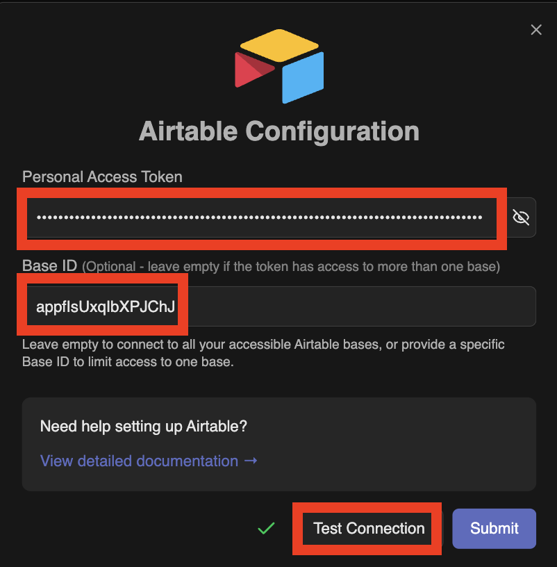 Airtable connection form