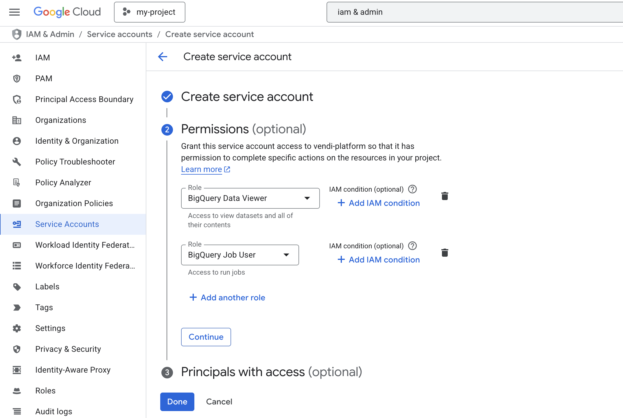 GCP Service Account BigQuery Roles