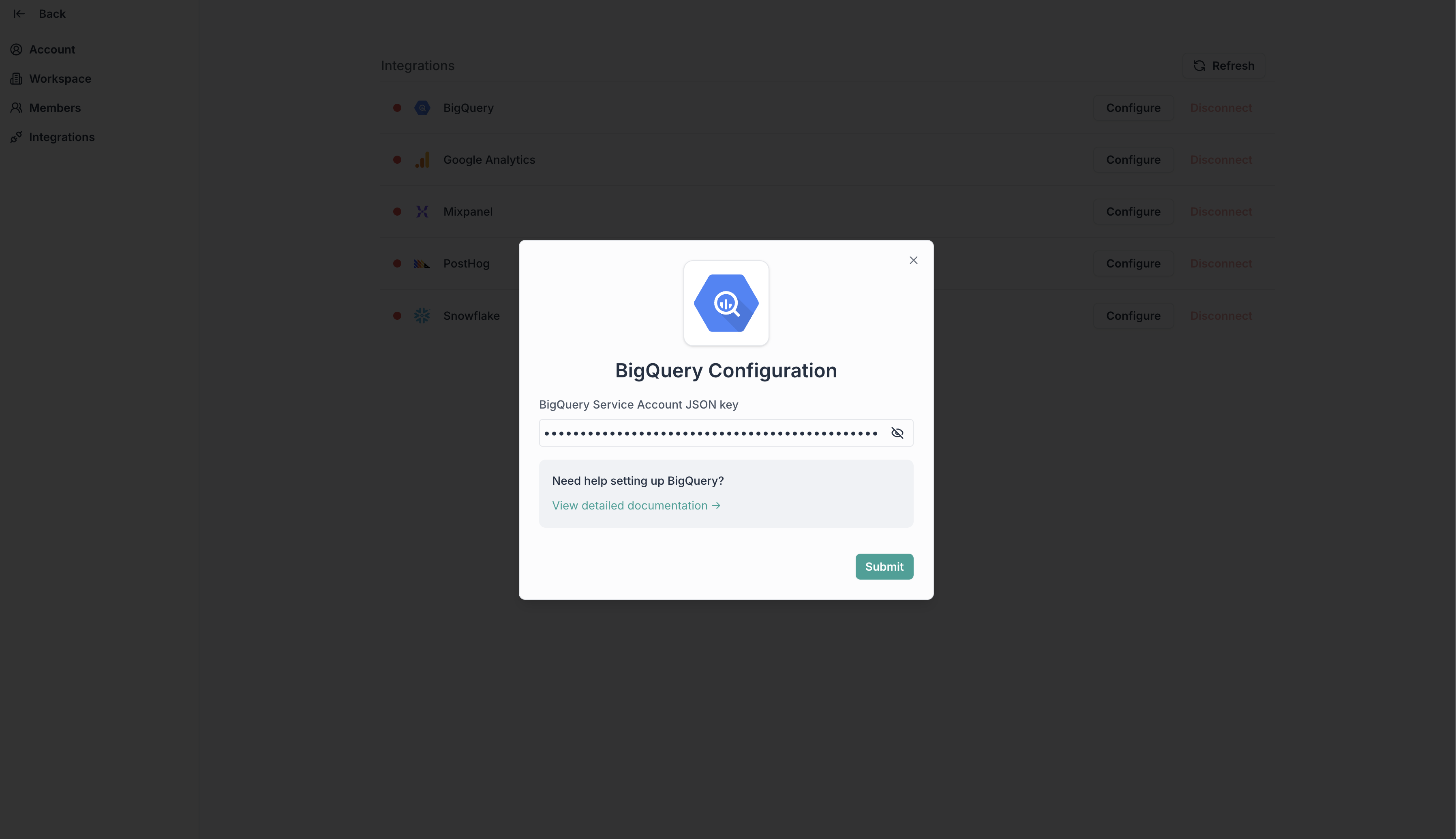 BigQuery Credentials Form