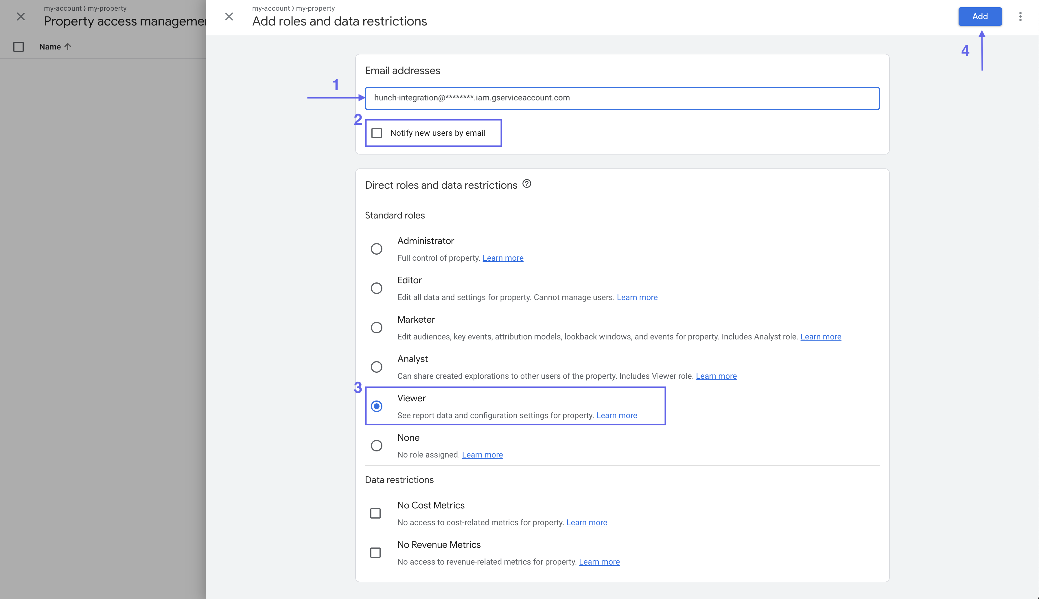 Google Analytics Add User Form