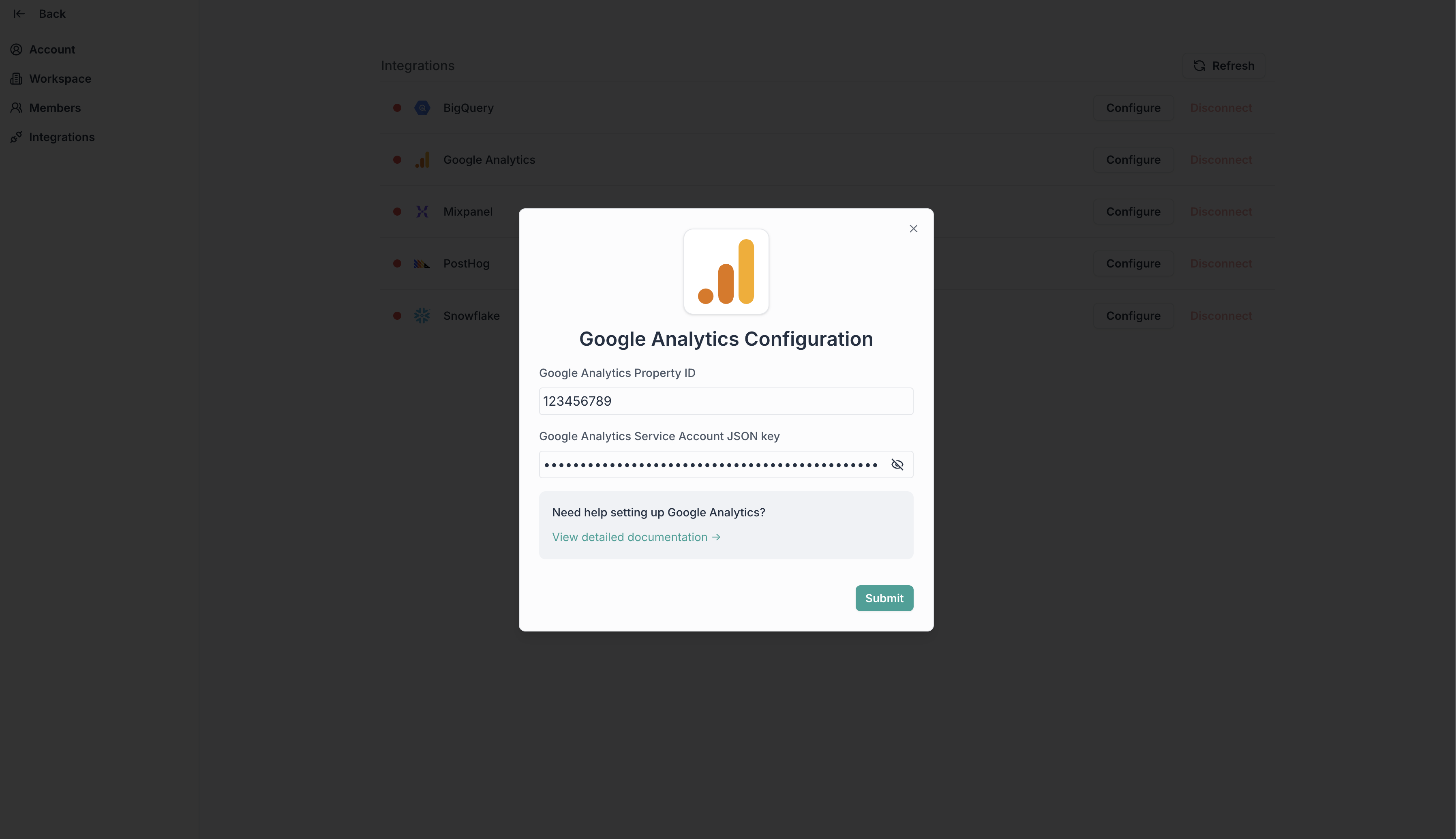 BigQuery Credentials Form
