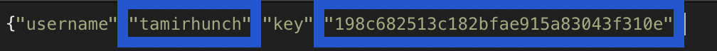 Username and key in the JSON file