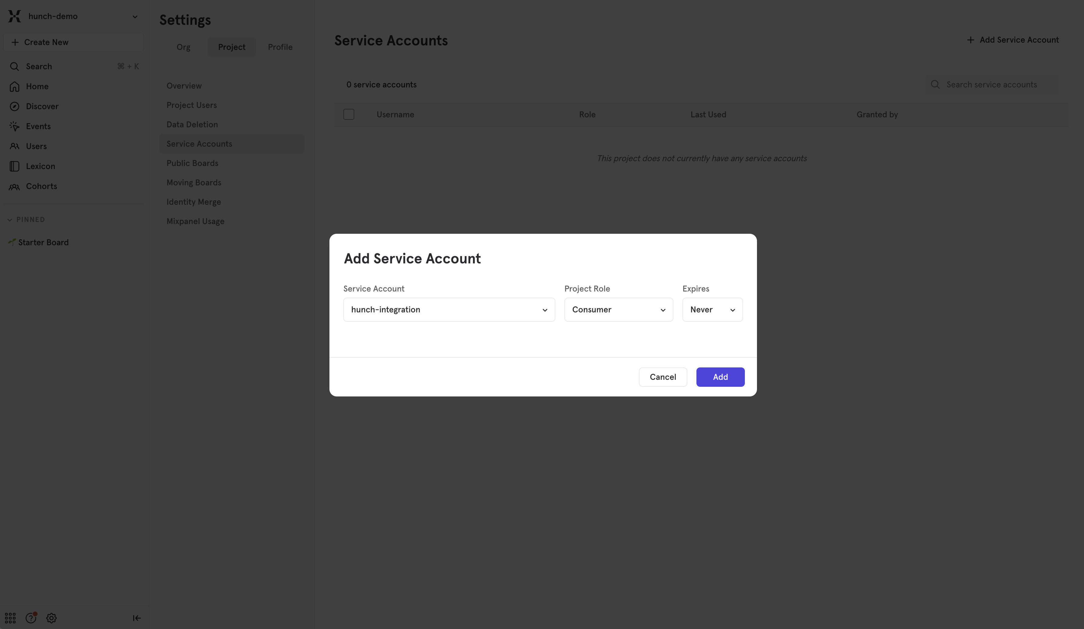 Mixpanel Service Account