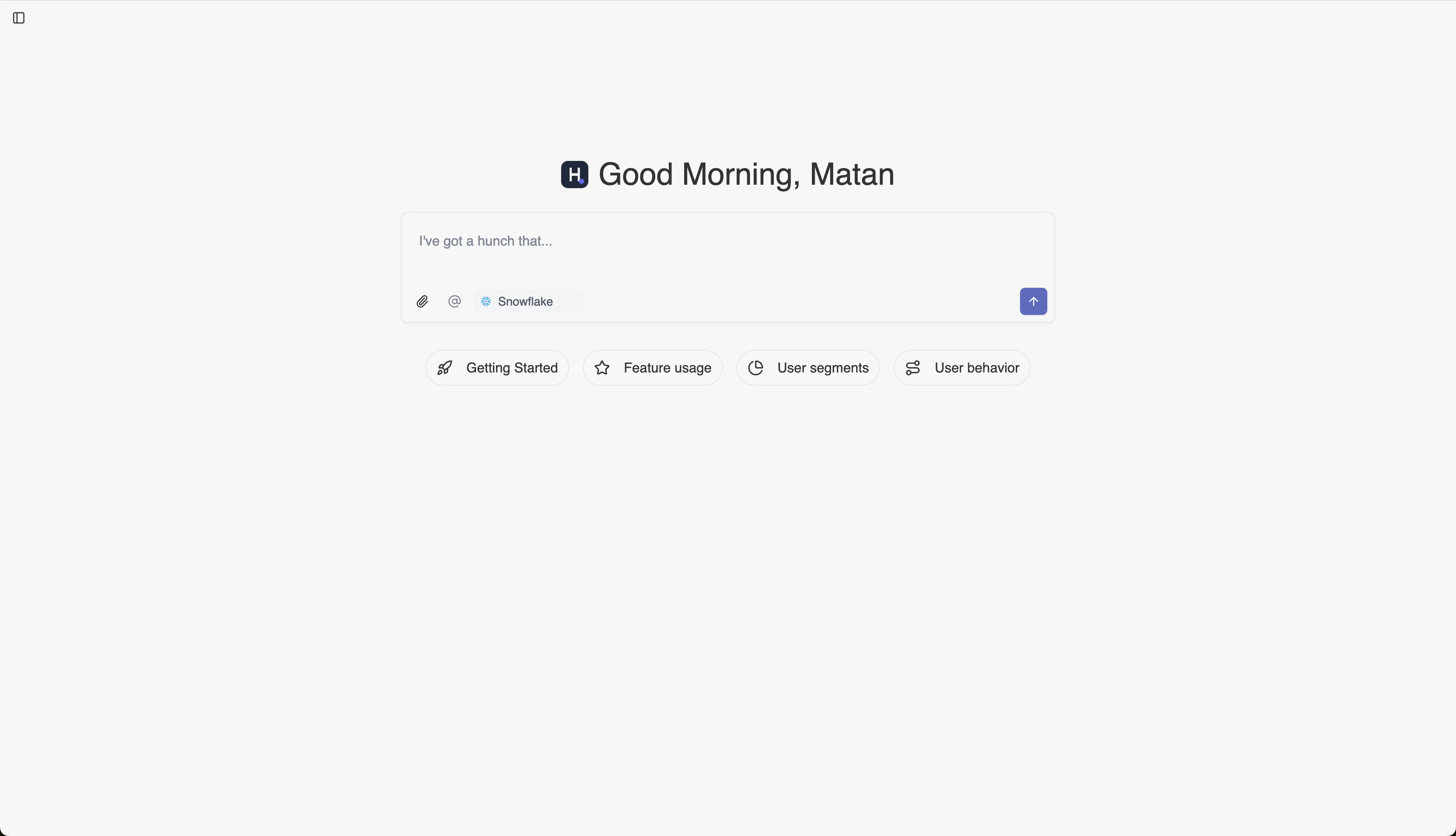 Starting a new chat in Hunch with the text input interface