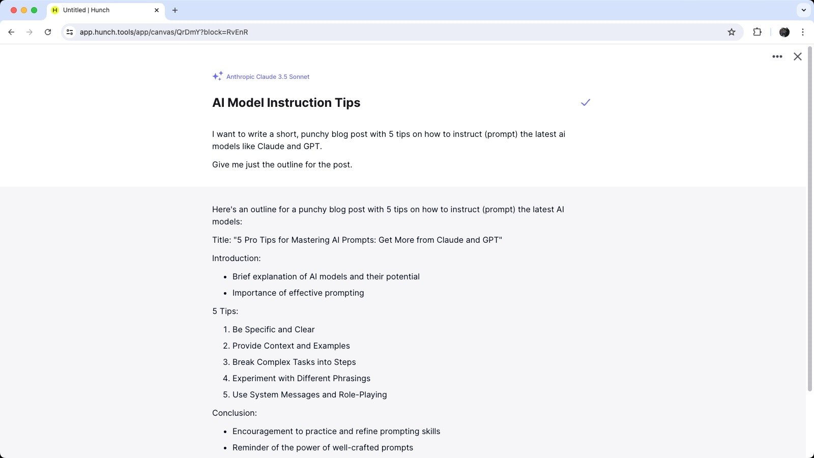 Reader view of the output
