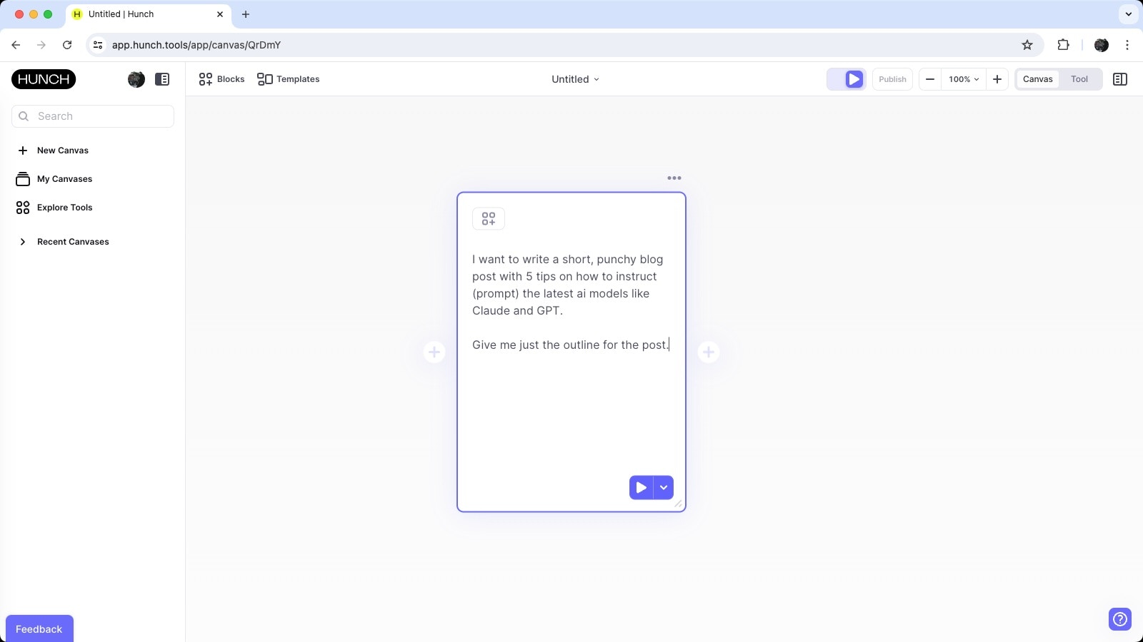Your first Hunch AI block!