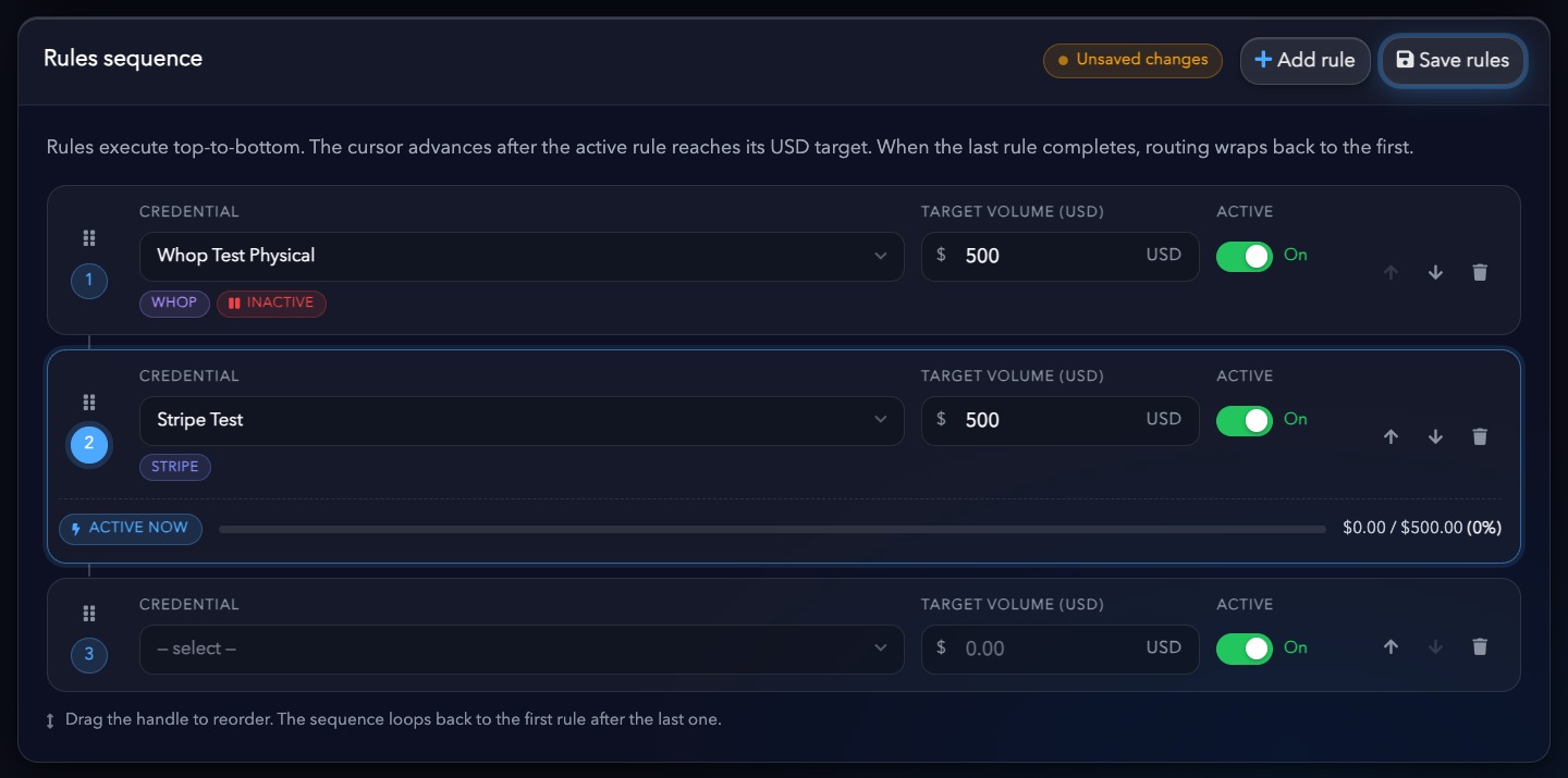 Nueva regla añadida con el aviso Unsaved changes