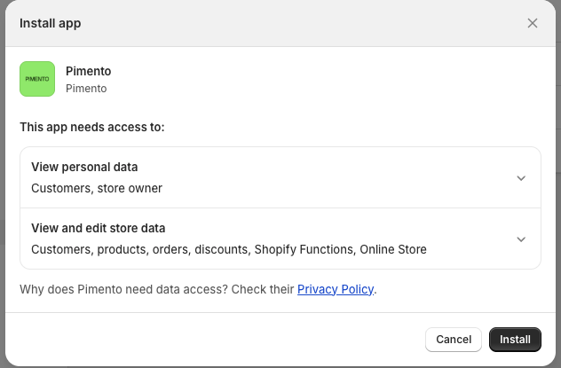 Shopify Settings Page