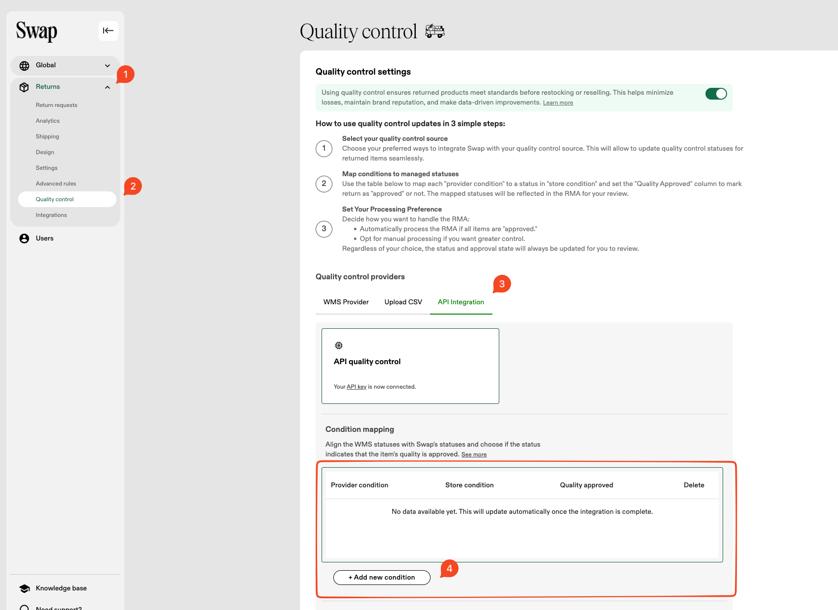 Swap Quality Control Actions